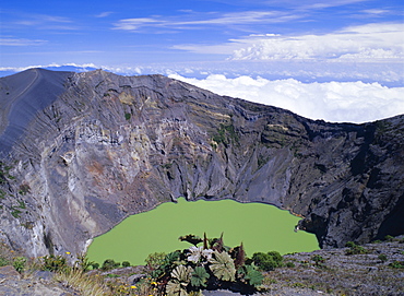 Third crater, created in 1994 and containing green lake, Irazu Volcano, Parque Nacional Volcan Irazu, Cartago, Costa Rica, Central America