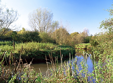 River Blackwater, forms the boundary to Moor Green Lakes nature reserve and border of Hampshire and Berkshire, Finchamstead, Berkshire, England, United Kingdom, Europe