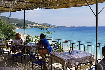 Overlooking Plati Yalos beach, Cephalonia, Ionian Islands, Greece, Europe