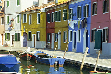 Painted house facades, Burano Island, Venice, Veneto, Italy, Europe