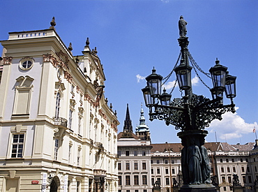 Ornate street lamp outside Archbishop's Palace, Prague, Czech Republic, Europe