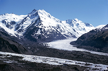 The Tasman Glacier and the Minaret Mountain, Westlands National Park, Canterbury, South Island, New Zealand, Pacific