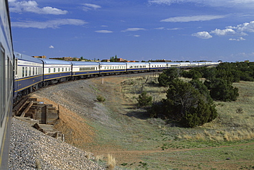 View from open doorway on the American Orient Express train, travelling in the Southwest U.S., United States of America, North America