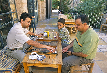 Men playing backgammon, Madaba, Jordan, Middle East