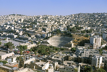 View of Roman Theatre from the Citadel columns, Amman, Jordan, Middle East