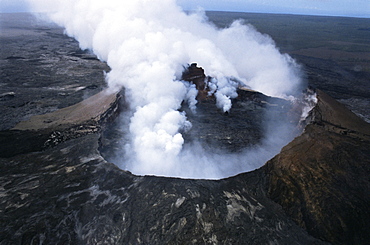 View of active volcano from helicopter, Big Island, Hawaii, Hawaiian Islands, United States of America (U.S.A.), North America