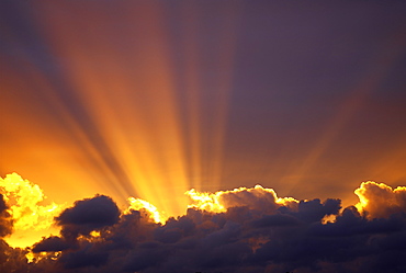 Sun beams through stormy sky, Sydney, New South Wales, Australia, Pacific