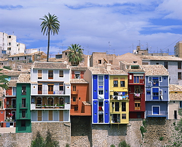 Brightly painted houses at Villajoyosa in Valencia, Spain, Europe