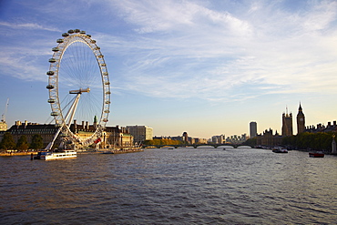 The London Eye, Southbank, River Thames and Houses of Parliament, London, England, United Kingdom, Europe