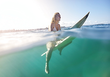 Girl on surfboard, New South Wales, Australia, Pacific