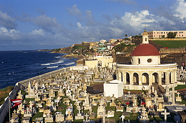 High angle view over the cemetery on the coast in the city of San Juan, Puerto Rico, USA, West Indies, Caribbean, Central America