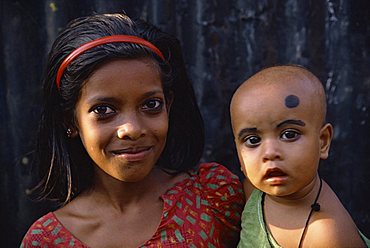 Two children in the slums, Dhaka, Bangladesh, Asia