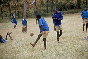 School children playing football, western area, Kenya, East Africa, Africa