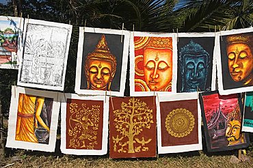 Hand painted posters, Night Market, Luang Prabang, Laos, Indochina, Southeast Asia, Asia