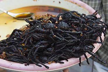 Cooked spiders for sale in market, Cambodia, Indochina, Southeast Asia, Asia