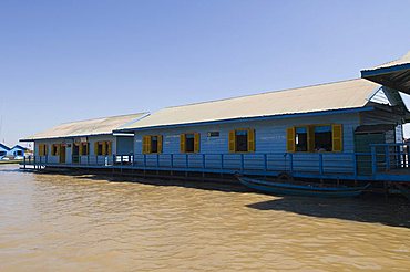 Floating school, Tonle Sap Lake, near Siem Reap, Cambodia, Indochina, Southeast Asia, Asia