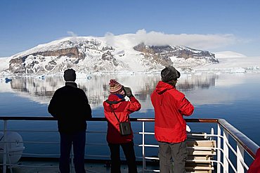 Ship approaching Brown Bluff, Antarctic Peninsula, Antarctica, Polar Regions