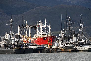 Ships in docks in the southernmost citiy in the world, Ushuaia, Argentina, South America