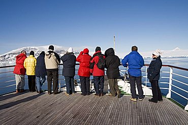 Tourists looking at ice in the Antarctic Sound, Antarctic Peninsula, Antarctica, Polar Regions