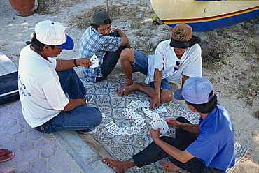 Locals playing cards, Bali, Indonesia, Southeast Asia, Asia