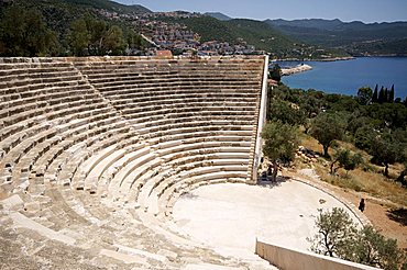 The Amphitheatre at Kas, the only Anatolian theatre to face the sea, Kas, Antalya Province, Anatolia, Turkey, Asia Minor, Eurasia