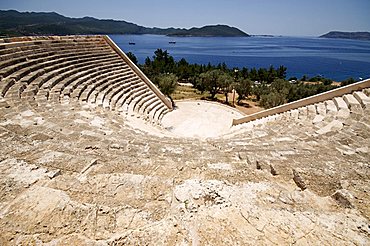 The Amphitheatre at Kas, the only Anatolian theatre to face the sea, Kas, Antalya Province, Anatolia, Turkey, Asia Minor, Eurasia