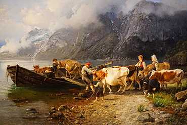 Fjord landscape with cattle by Anders Askevold, KODE 3 Art Museum, Bergen, Hordaland, Norway, Scandinavia, Europe