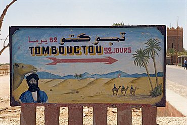 Famous sign for Tombouctou, Zagora, Morocco, North Africa, Africa