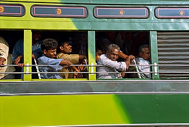 Passengers on a bus in Tamil Nadu state, India, Asia