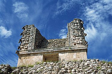 Building near the Magician's Pyramid, Uxmal, UNESCO World Heritage Site, Yucatan, Mexico, North America