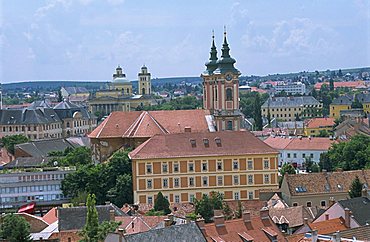 View of town from the castle ramparts, Eger, Hungary, Europe