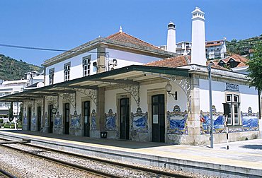 Pinhao railway station, famous for its azulejos tiles on port making, Douro region, Portugal, Europe