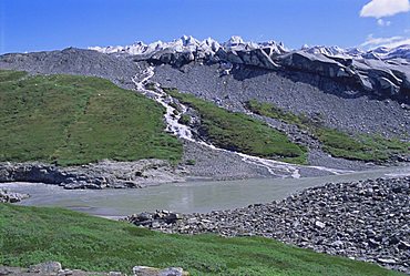 Inland icecap at top, moraine in front, Kangerlussuaq, Greenland, Polar Regions