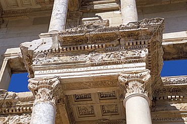 Detail of reconstructed library, Ephesus, Anatolia, Turkey, Asia Minor, Asia