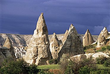 Erosion with volcanic tuff pillars near Goreme, Cappadocia, Anatolia, Turkey, Asia Minor, Asia