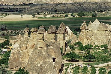 Volcanic tuff pillars and erosion, Pasabagi, Goreme, Cappadocia, Anatolia, Turkey, Asia Minor, Asia