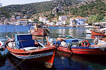 Fishing boats in harbour, Agia Kyriaki, Pelion, Greece, Europe