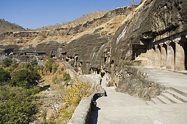 Ajanta Cave complex, Buddhist Temples carved into solid rock dating from the 5th Century BC, Ajanta, Maharastra, India