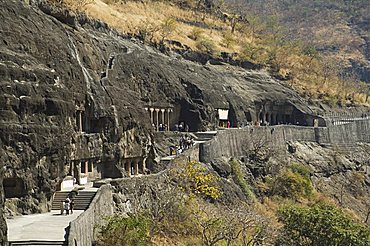 Ajanta Cave complex, Buddhist Temples carved into solid rock dating from the 5th Century BC, Ajanta, Maharastra, India