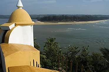 View of the sea to the right and the Tiracol River to the left from Fort Tiracol, Goa, India