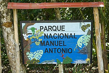 Manuel Antonio National Park sign, Costa Rica, Central America