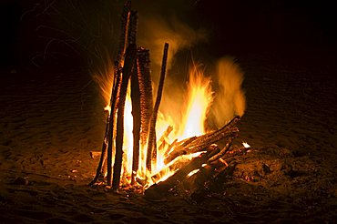 Bonfire on beach, Punta Islita, Nicoya Pennisula, Pacific Coast, Costa Rica, Central America