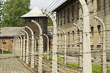 Electric fence, Auschwitz concentration camp, UNESCO World Heritage Site, Oswiecim near Krakow (Cracow), Poland, Europe