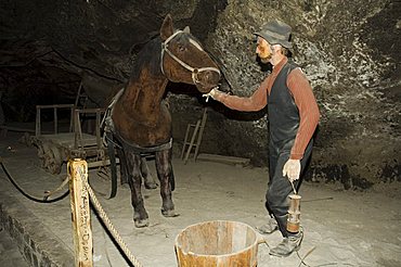 Scenes of working life in the Wieliczka Salt Mine, UNESCO World Heritage Site, near Krakow (Cracow), Poland