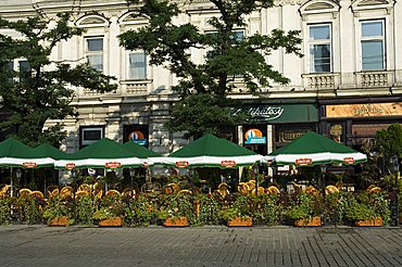 Cafe in the Main Market Square (Rynek Glowny), Krakow (Cracow), UNESCO World Heritage Site, Poland, Europe