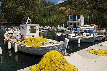 Fishing boats, Poli Bay, Ithaka, Ionian Islands, Greek Islands, Greece, Europe