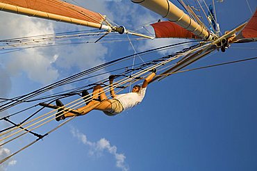 Sailboat that takes tourists out for sunset cruise, Key West, Florida, United States of America, North America