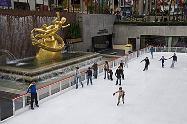 Ice Rink at Rockefeller Center, Mid town Manhattan, New York City, New York, United States of America, North America