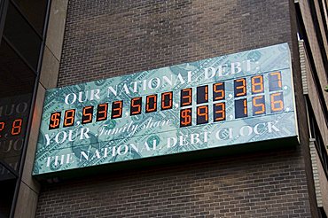 Sign showing the National Debt of the United States, Manhattan, New York City, New York, United States of America, North America