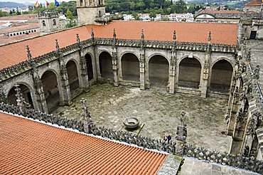 Cloisters from roof of Santiago Cathedral, UNESCO World Heritage Site, Santiago de Compostela, Galicia, Spain, Europe